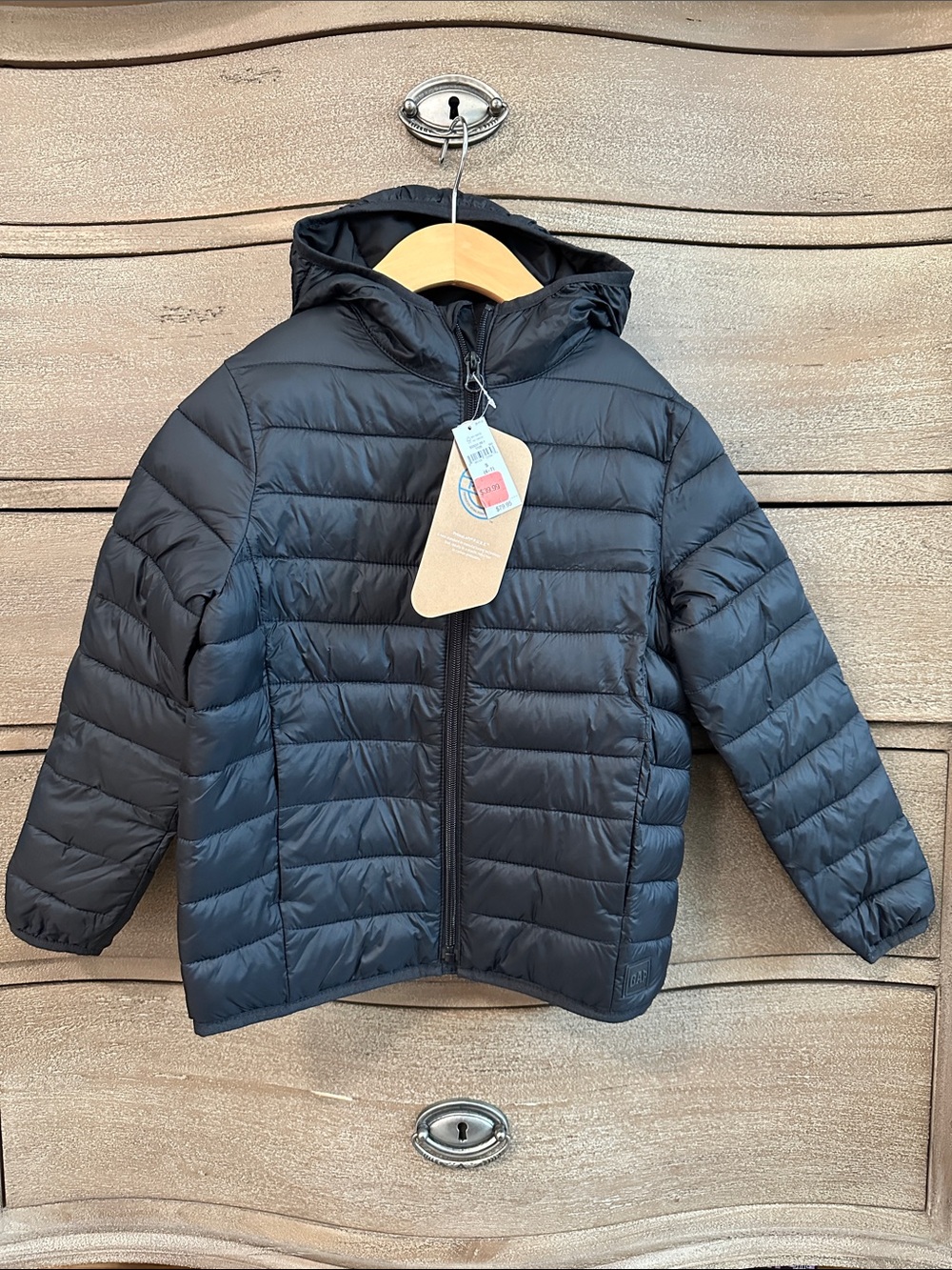GAP kids Black Hooded Puffer Jacket Small (6-7)